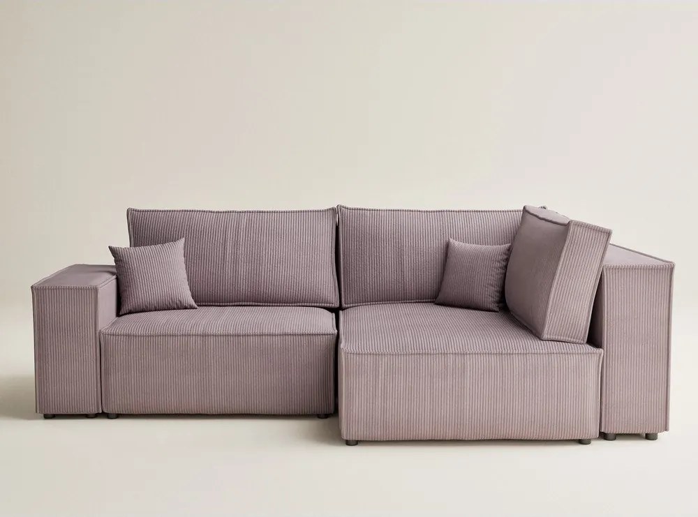 Lila kordbársony kinyitható-tárolóhelyes sarokkanapé (jobb oldali-L alakú) Tonga – Maison de Rêve