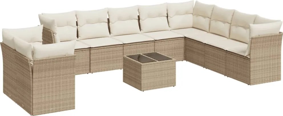 vidaXL 11 részes bézs polyrattan kerti ülőgarnitúra párnákkal
