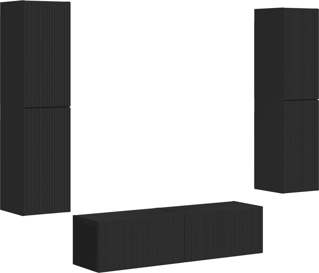 vidaXL TV szekrény garnitúra 6 pcs Fekete Faanyag