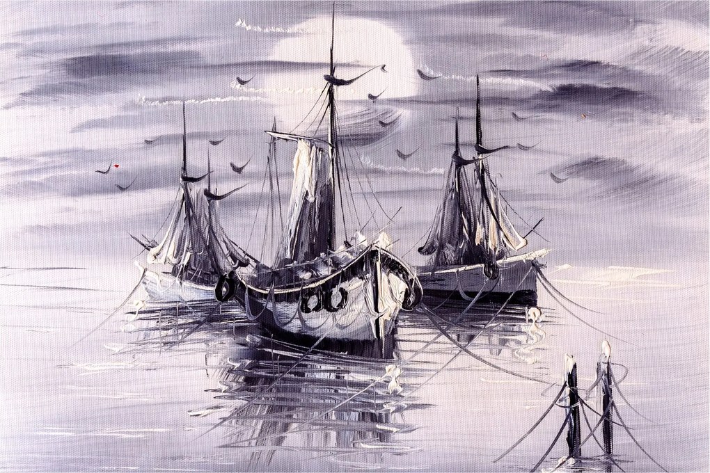 Kép - kikötő, olajfestmény (90x60 cm)