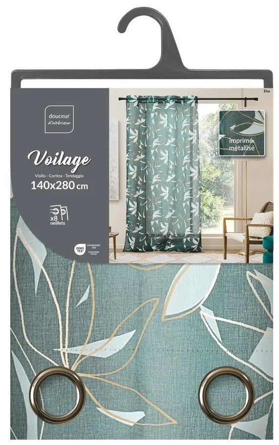 Zöld voile fényáteresztő függöny 140x280 cm Elsa – douceur d'intérieur