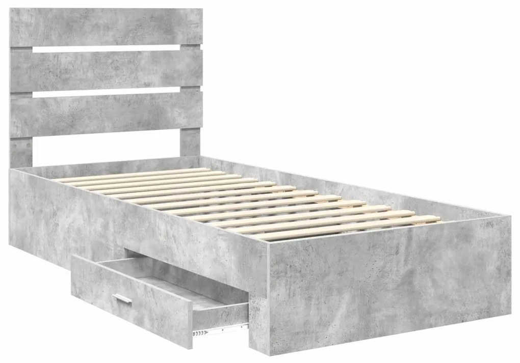 vidaXL Ágykeret fiókkal fejtámlával Beton Szürke 100 x 200 cm Faanyag