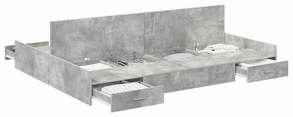 Ágykeret tárolóval fiókkal Beton szürke 160 x 200 cm Faanyag