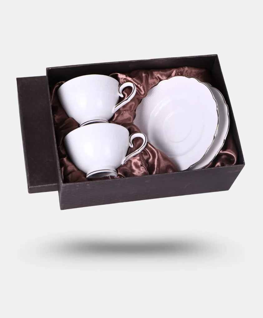 Fehér porcelán csésze domború mintával két személyes készlet Veroni Virginia