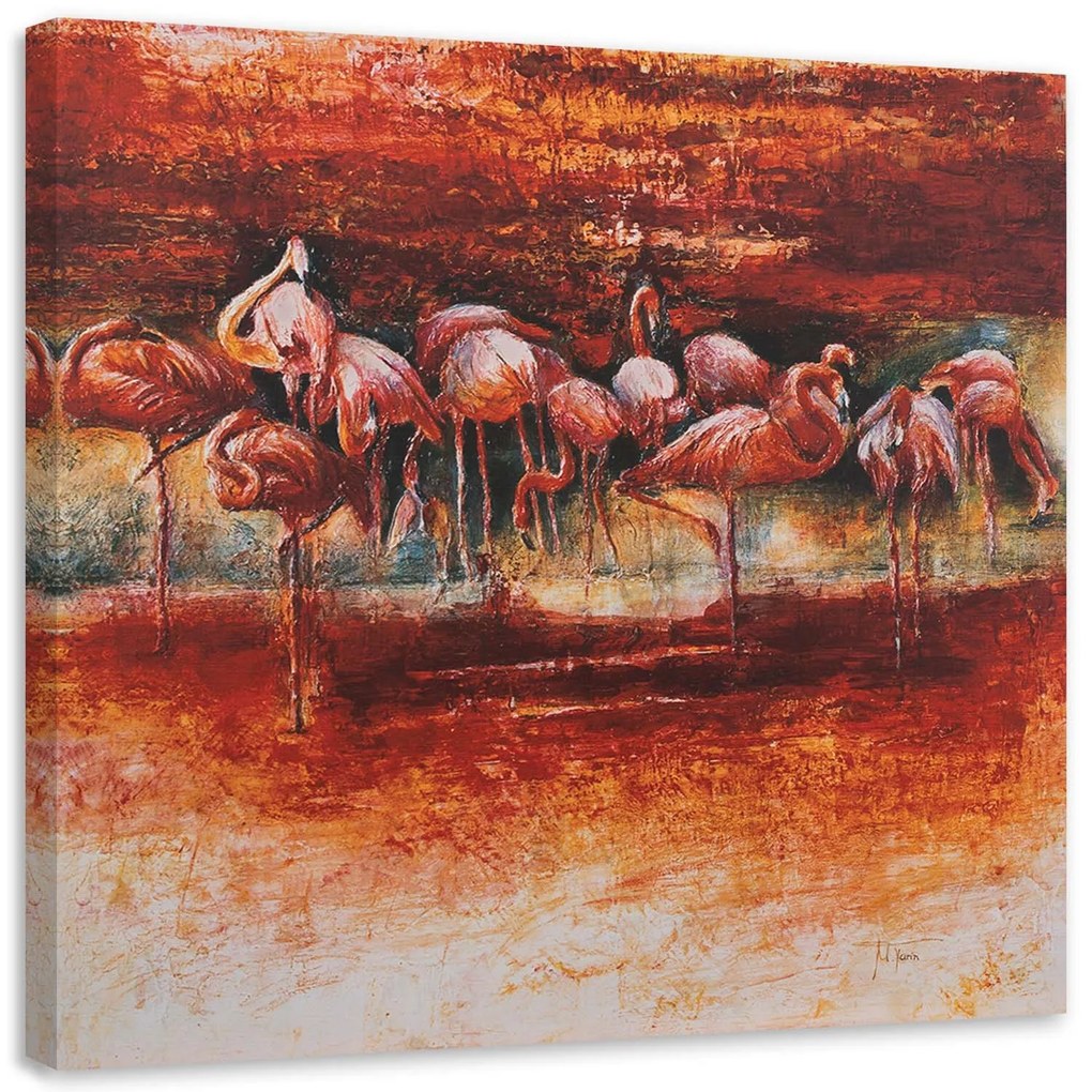 Gario Vászonkép Rózsaszín flamingóraj Méret: 50 x 50 cm
