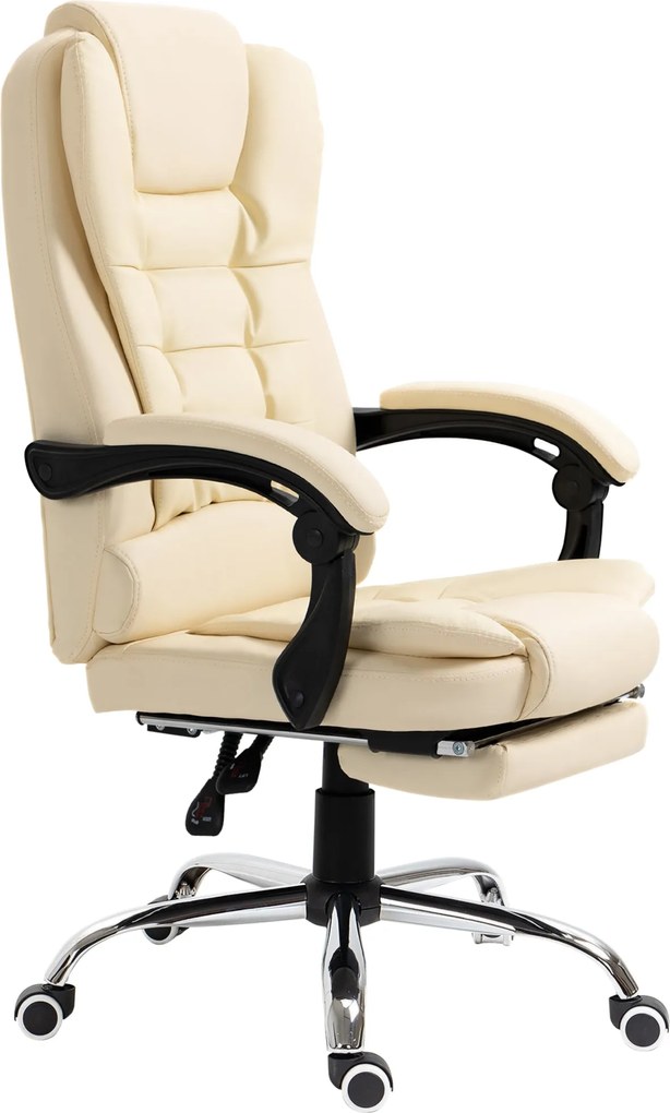 HOMCOM Executive Irodai Szék Lábtartóval, Forgószék, Állítható Magasságú Számítógép Szék Karfával, Krém | Aosom