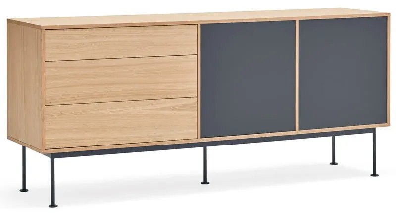 Yoko antracitszürke komód tölgyfa dekorral, szélesség 180 cm - Teulat
