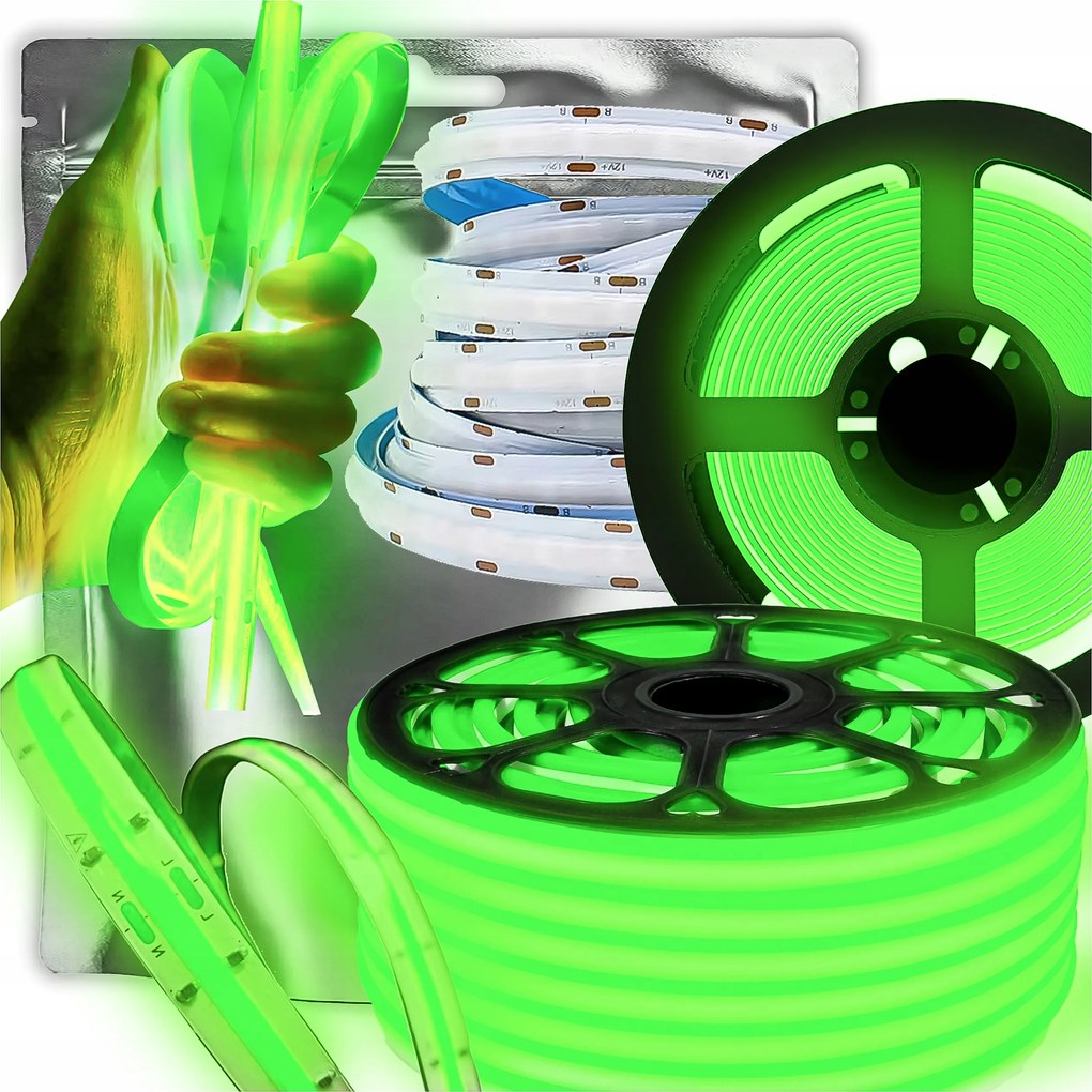 Led szalag Neon Cob 12V 10W /m 320 dióda Zöld 8mm Zöld Vonal 5M