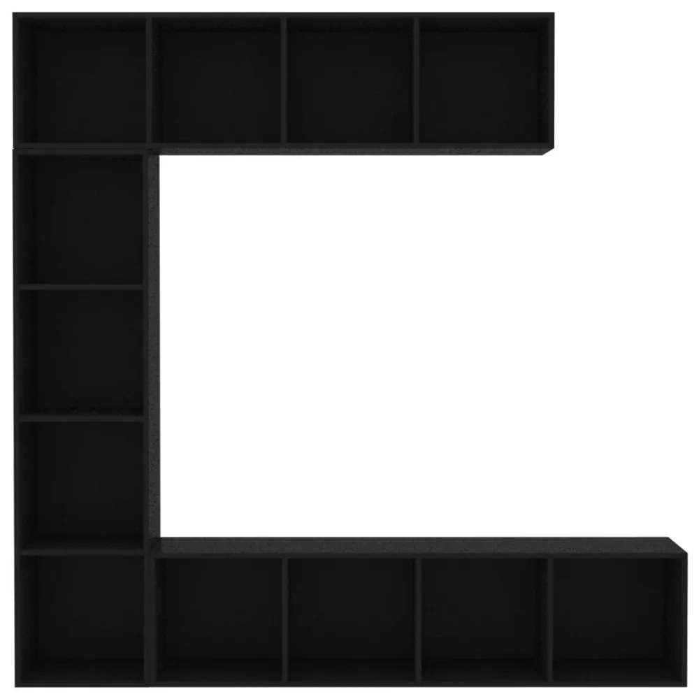 3-részes fekete könyv-/TV-szekrényszett 180 x 30 x 180 cm