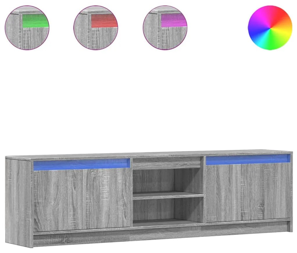 szürke sonoma színű szerelt fa LED-es TV-szekrény 180x34x50 cm