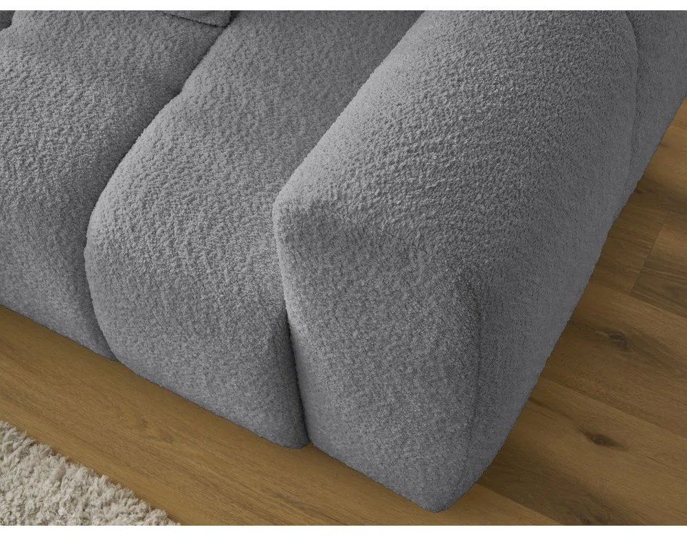 Szürke buklé kinyitható-tárolóhelyes sarokkanapé (bal oldali-heverő résszel) Roxelane – Bobochic Paris