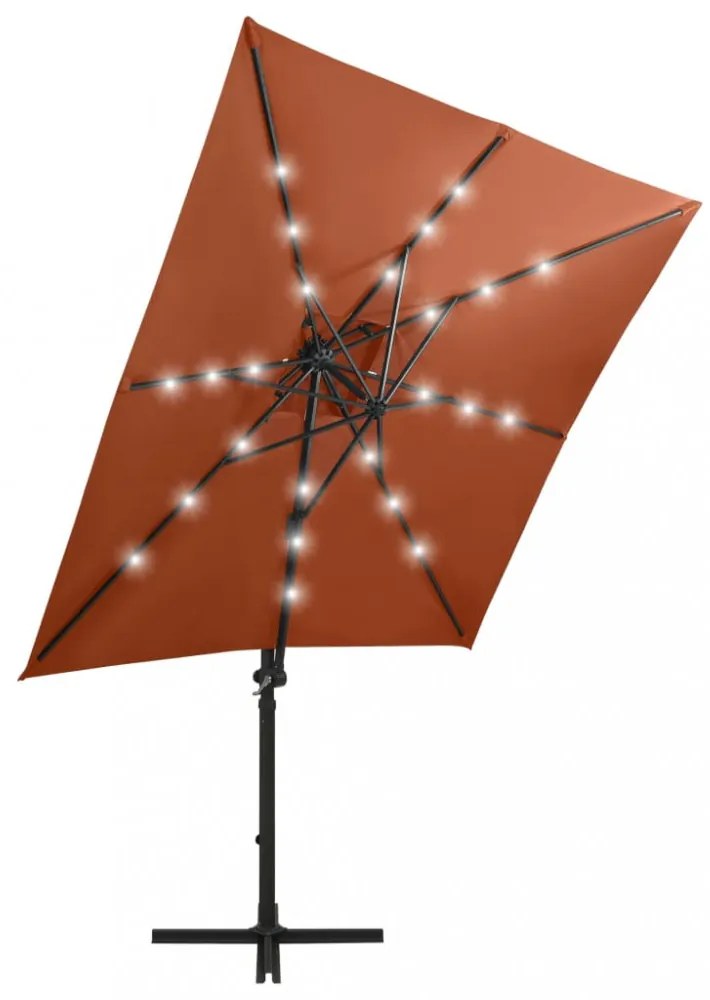terrakotta konzolos napernyő rúddal és LED-fényekkel 250 cm