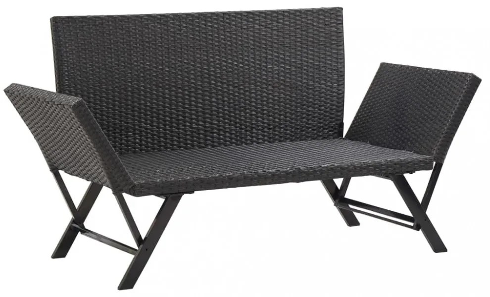 fekete polyrattan kerti pad párnákkal 176 cm