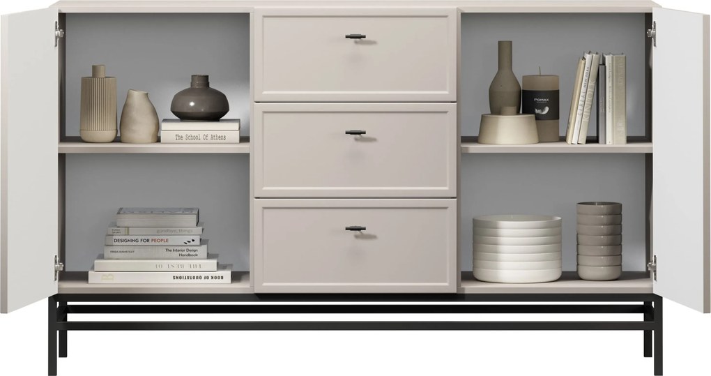 Lorini komód 150 cm - kasmír / fekete T-bar fogantyúk / fém lábak