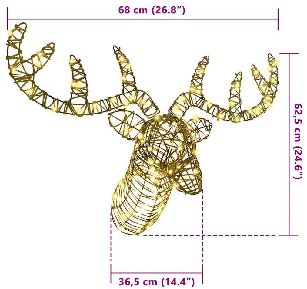 Rénszarvas húzta szán 140 LED-del Meleg fehér 60 cm Rattan