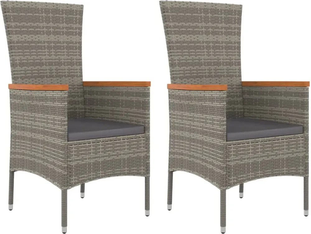 vidaXL 2 db szürke polyrattan kerti szék párnával