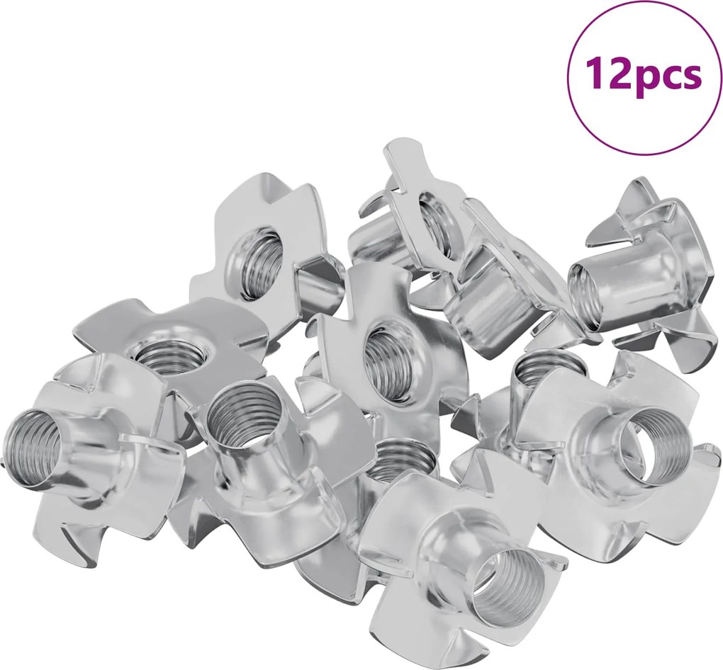 vidaXL Pronged T-anyás 12 pcs Ezüst M6 mm Acél