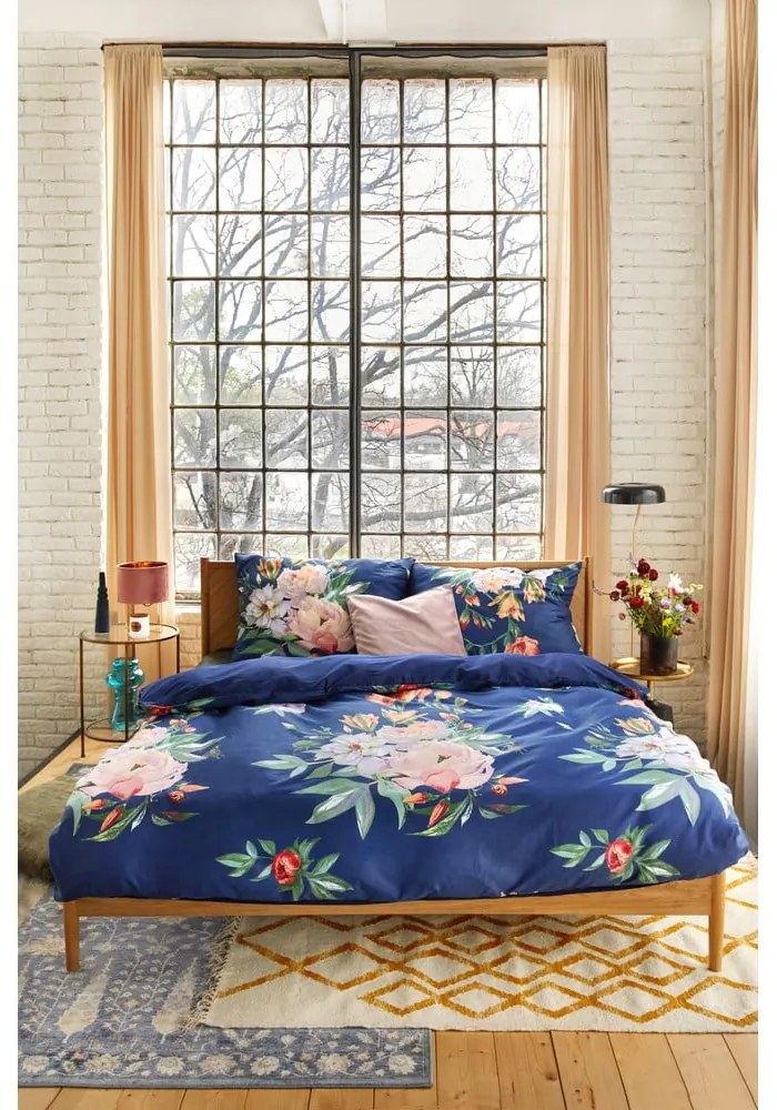 Floret sötétkék kétszemélyes pamutszatén ágyneműhuzat, 200 x 220 cm - Bonami Selection