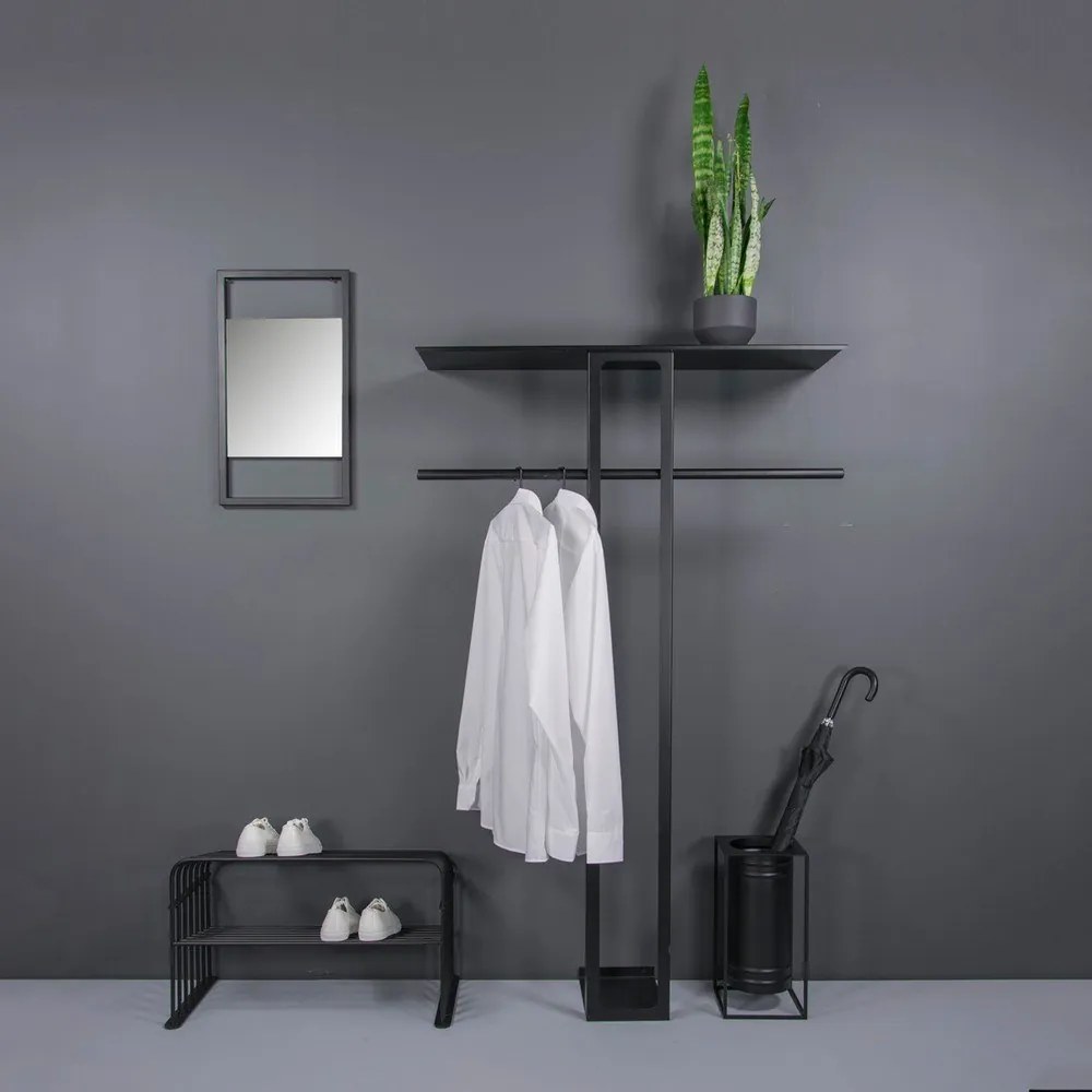 Fekete acél fali fogas polccal 100 cm Luno Large – Spinder Design