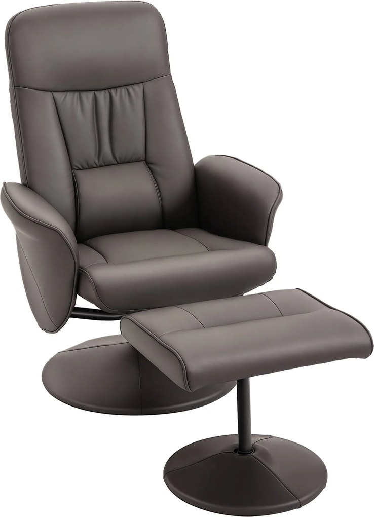 HOMCOM Kényelmes Karosszék Puffal, PU Kárpitozású, 145°-ig Dőlésszög, 360°-ban Forgatható, Állítható Hátmasszázs a Nappaliba, Hálószobába, Irodába, 76