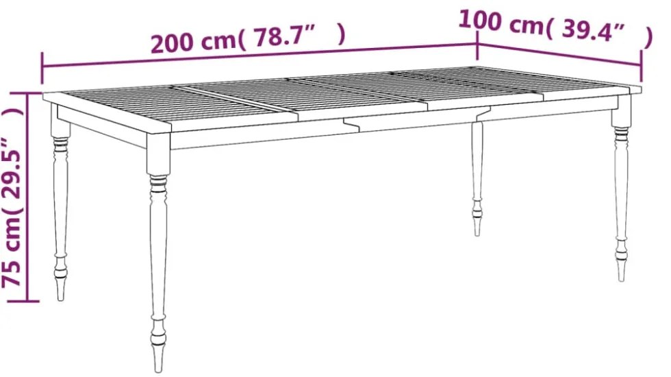 tömör tíkfa Batavia asztal 200 x 100 x 75 cm