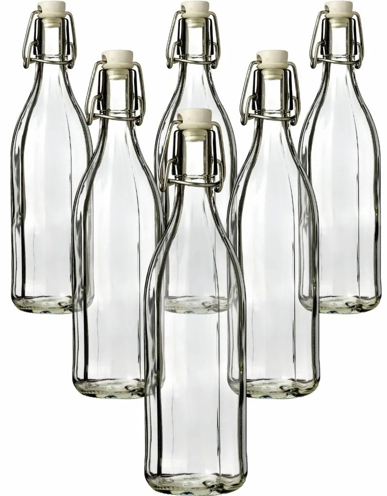 Üvegpalack klipszes záródással, 1 l, 6 db, 1 l
