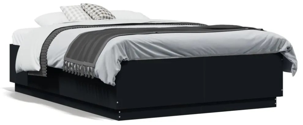 fekete szerelt fa ágykeret LED-del 135 x 190 cm