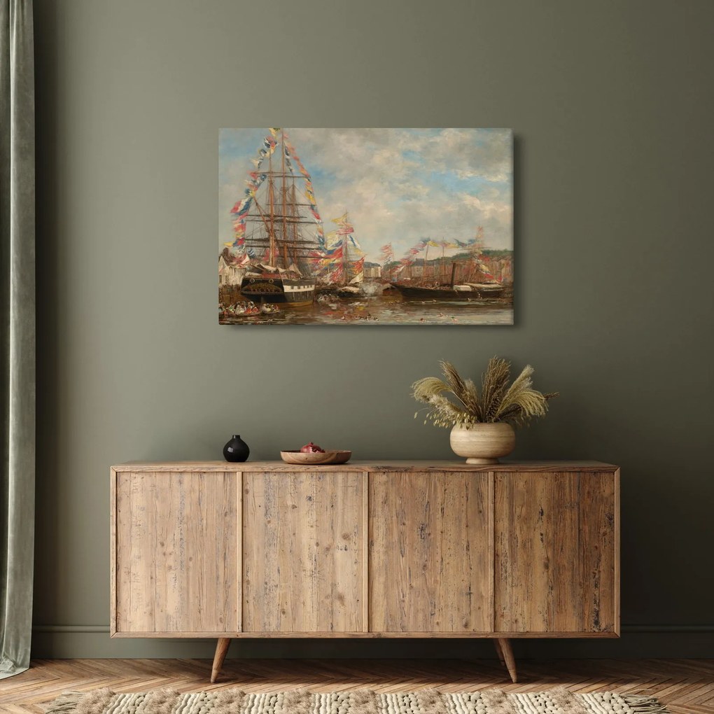 Kép - Eugène Boudin, Festival in the Harbor of Honfleur, reprodukciók (90x60 cm)