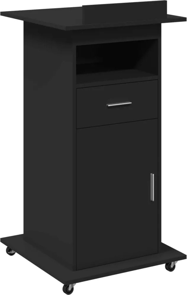 vidaXL fekete szerelt fa állópult kerékkel és fiókkal 55 x 55 x 107 cm