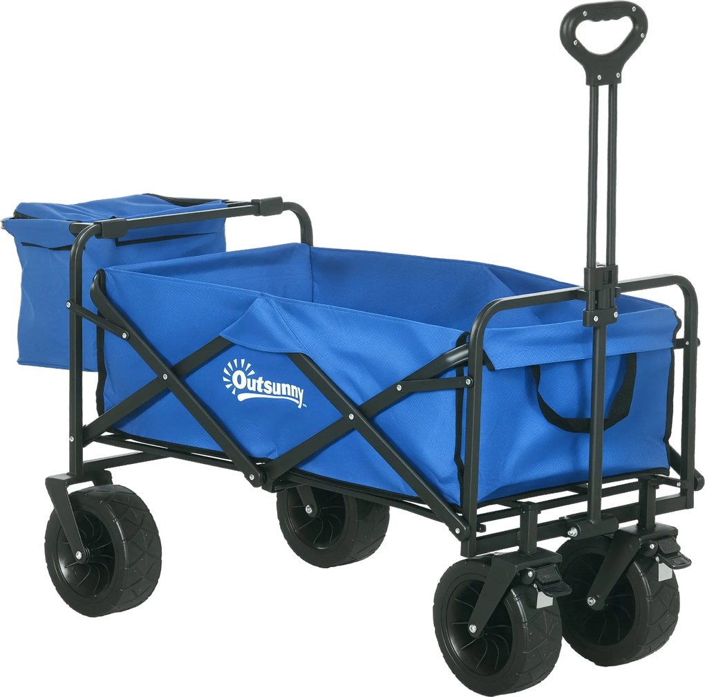 Outsunny Kerti Kocsi Levehető Hűtőtáskával, Tengerparti Összecsukható Kocsi Állítható Hosszúsággal és Szögű Fogantyúval, Szállítótáskával, 100 kg Tehe