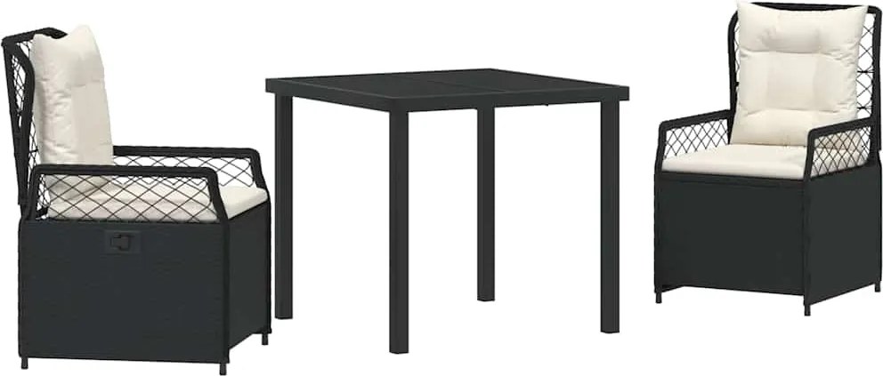 vidaXL Kert étkező szett 3 pcs Fekete polirattan