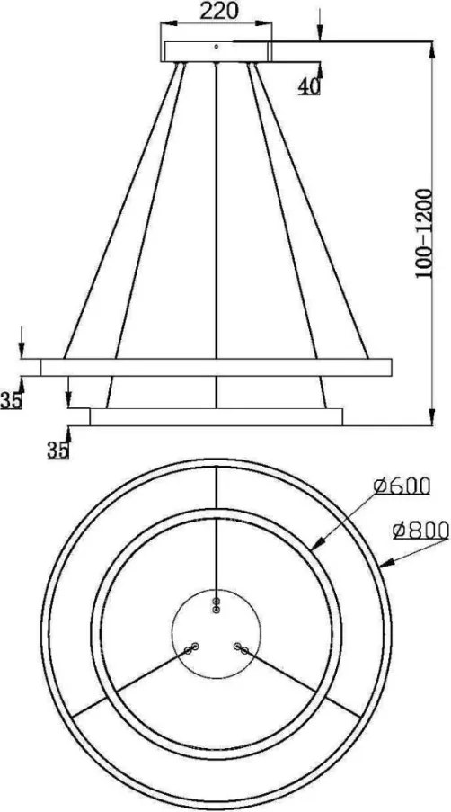 Maytoni RIM MOD058PL-L74BS3K Függeszték 2x88W/LED 3000K 5200LM IP20