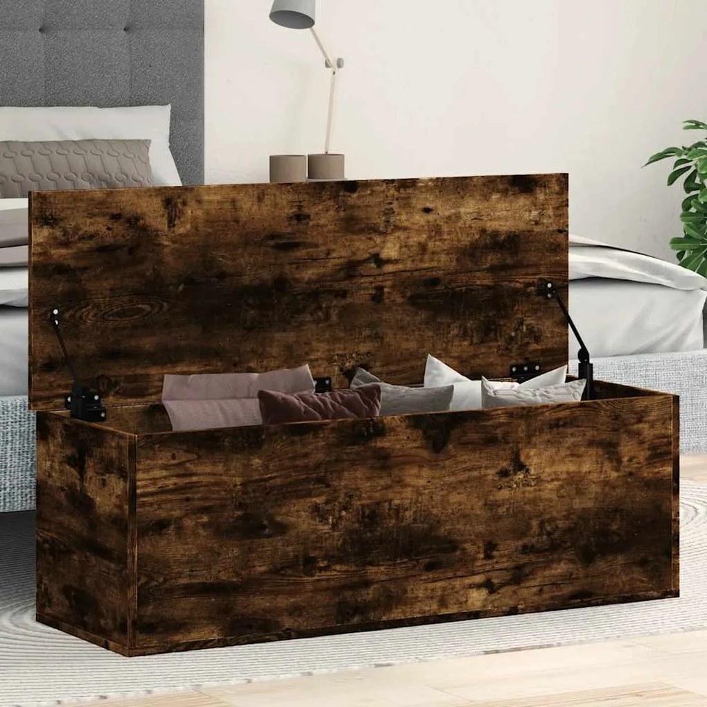 füstös tölgy színű szerelt fa tárolóláda 102 x 35 x 35 cm