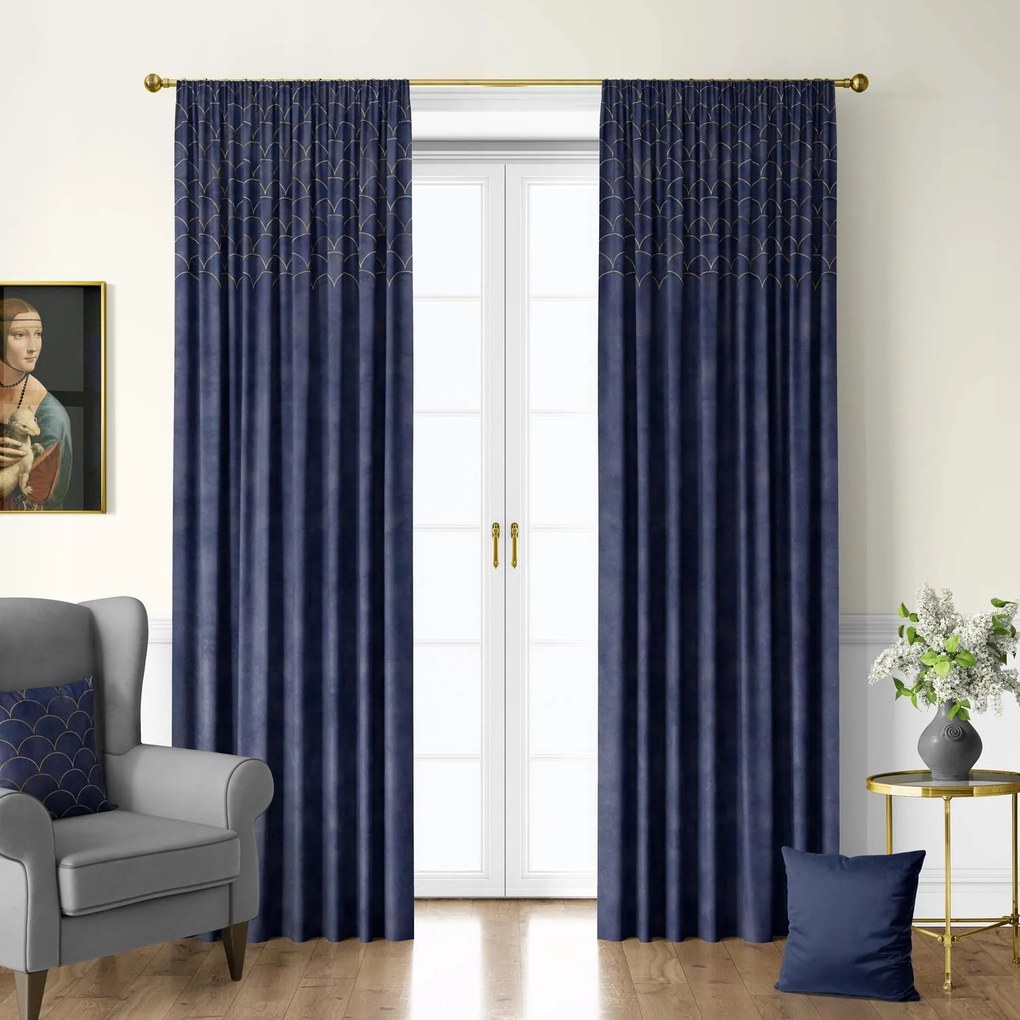 Velvet Függöny Szalaggal Arany Mintás 145 x 180