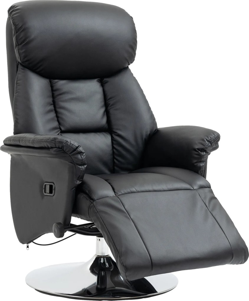 HOMCOM Fekvőfotel Forgószék TV Funkcióval, Lábpihenő, 150 kg Teherbírású TV Szék, Nappalira, Műbőr, Fekete | Aosom