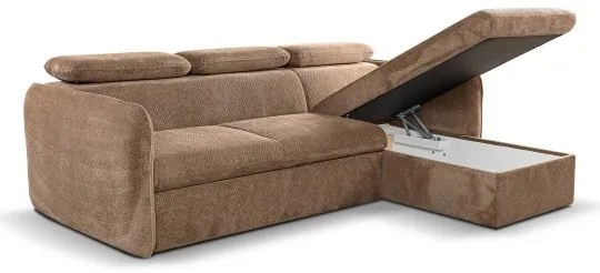 Bejárható sarokkanapé L-alakban, tárolóval, BEJA bézs, jobb oldali