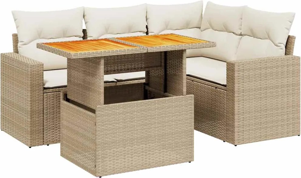 vidaXL 5 részes bézs polyrattan kerti ülőgarnitúra párnákkal