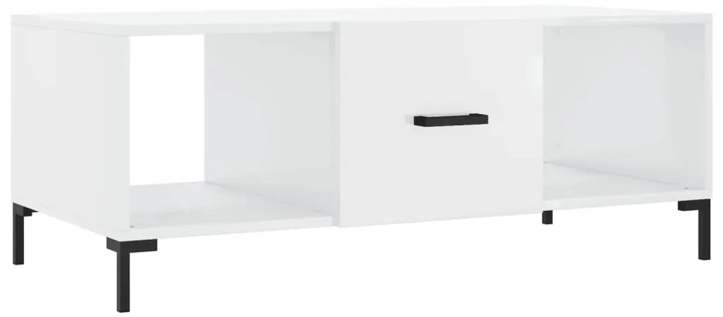 Magasfényű fehér szerelt fa dohányzóasztal 102 x 50 x 40 cm