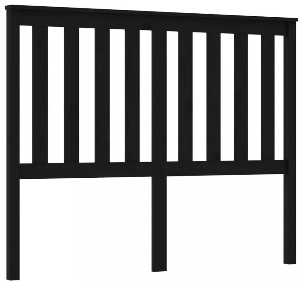 fekete tömör fenyőfa ágyfejtámla 146 x 6 x 101 cm