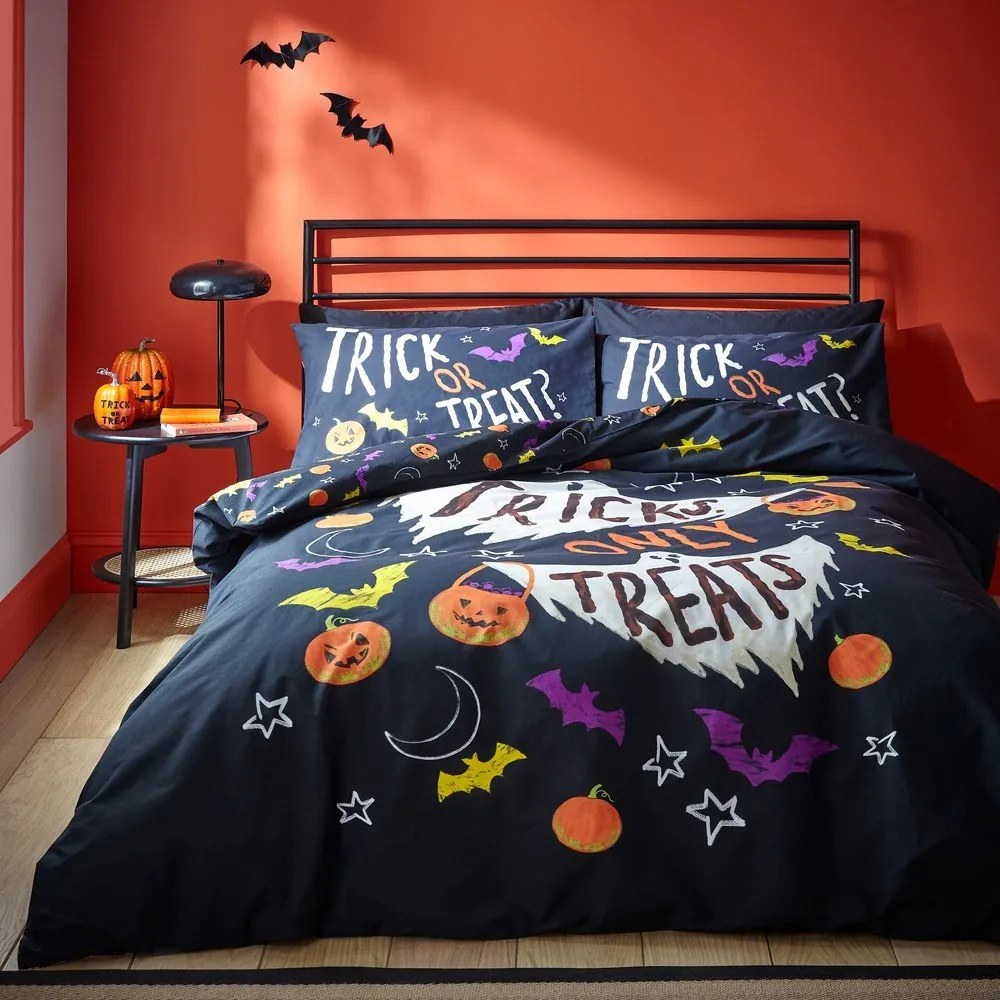 Fekete egyszemélyes ágyneműhuzat 135x200 cm Halloween Trick or Treat – Catherine Lansfield
