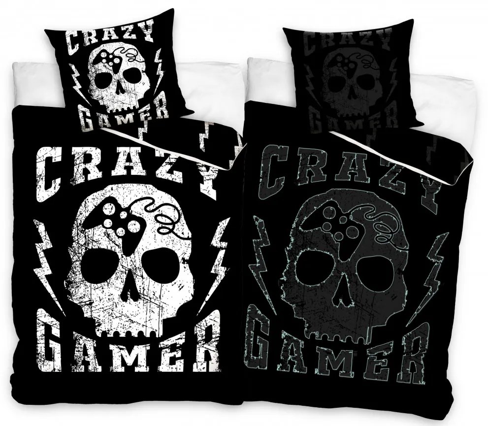Gamer Crazy sötétben világító ágyneműhuzat 140×200cm, 70x90 cm