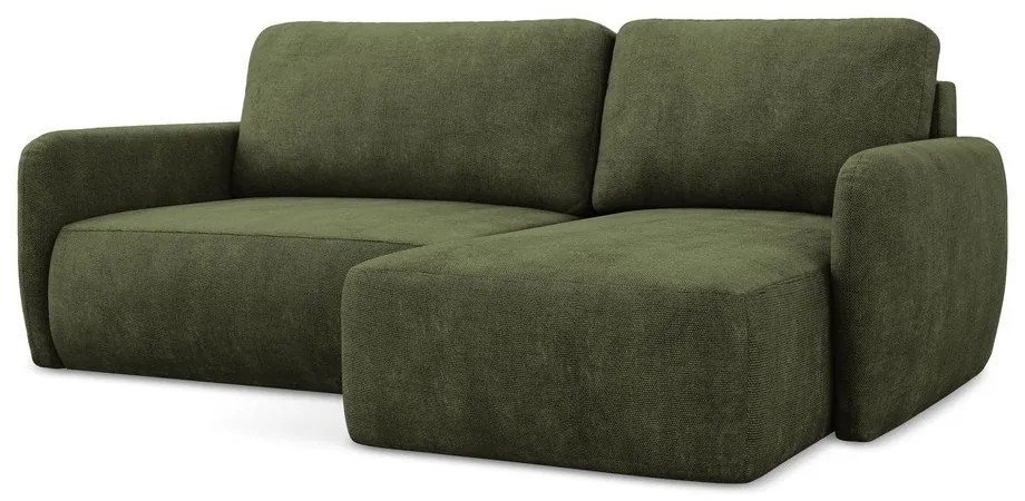 Zöld zsenília kinyitható-tárolóhelyes sarokkanapé (jobb oldali-heverő résszel) Lilo – Makamii