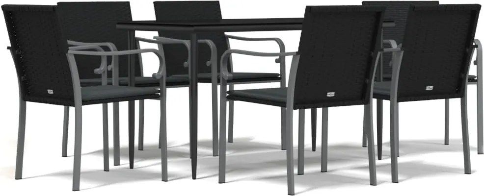 vidaXL 7 részes polyrattan és acél kerti étkezőgarnitúra párnával