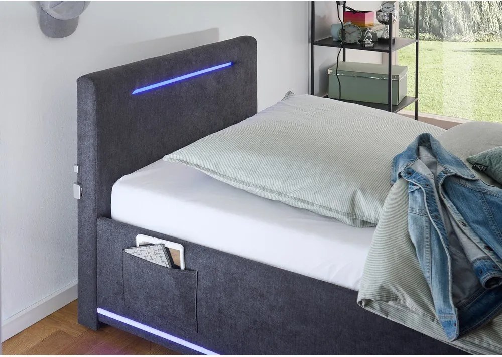 Sötétszürke kárpitozott gyerekágy ágyrács nélkül 90x200 cm Circle – Meise Möbel