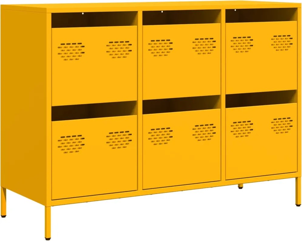 vidaXL mustársárga hideghengerelt acél tálalószekrény 101,5x39x73,5 cm