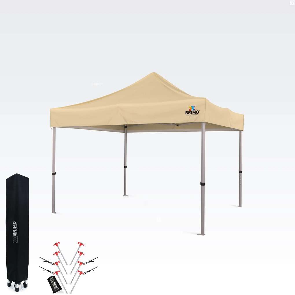 Kerti Pavilon Összecsukható 3x3m | Prémium UV/PVC Védelem | Stabilis BRIMO | Gyors Összecsukás Szerszám Nélkül - falak nélkül - Bézs