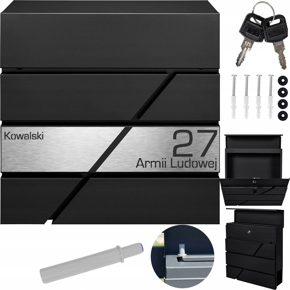 Nagy Postaláda Címmel És Házszámmal Fekete Ral 9005 Lézer