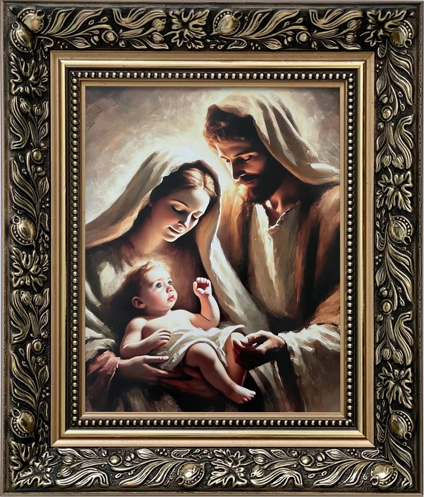 Vászonkép 35x30 Szent Család Jézus Krisztus József Mária Arany Díszített Keret