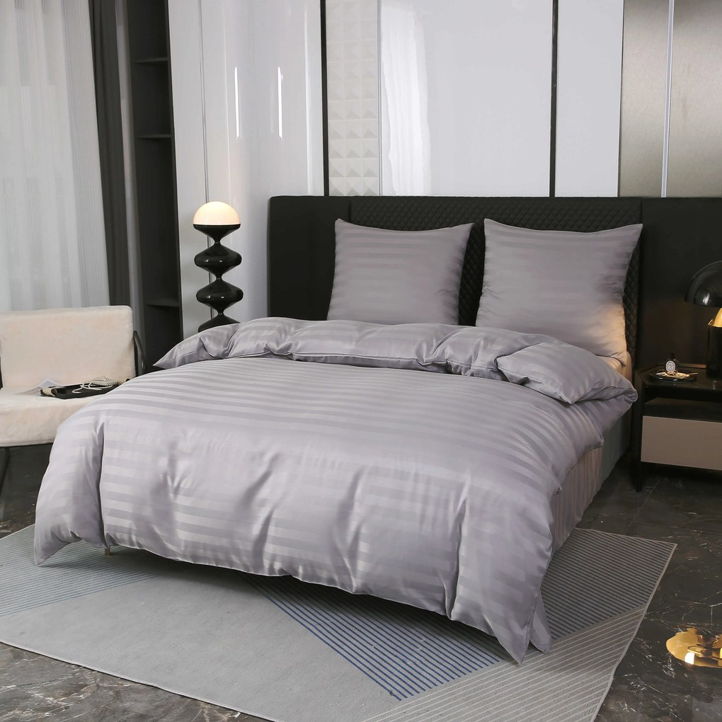 JASMINE mikroszálas szállodai ágyneműhuzat, világosszürke – 2 cm-es csíkos, szállodai zsebes Ágyneműhuzat mérete: 70 x 90 cm | 140 x 200 cm