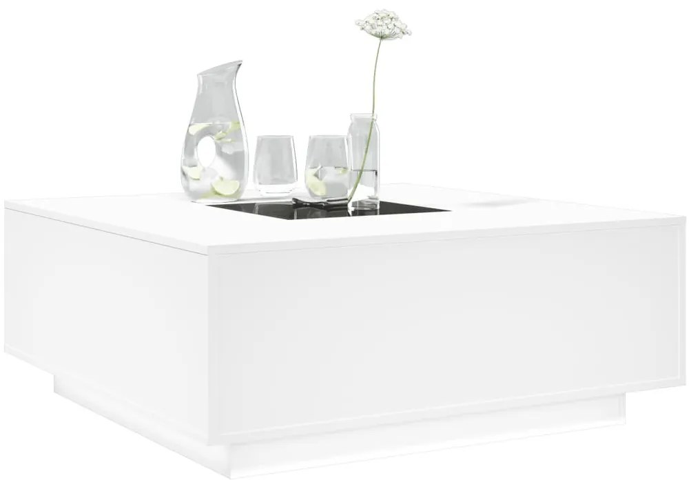 Fehér végtelen hatású LED-es dohányzóasztal 100 x 100 x 40 cm